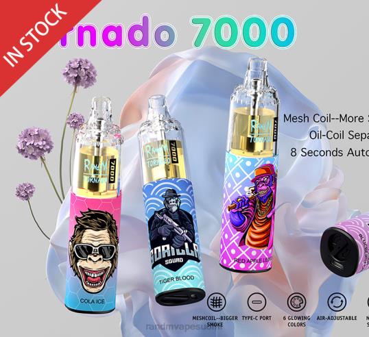 RandM Online Shop - RandM Tornado 7000 ilmavirtaa säätelevä vape-laite 1kpl 020X2171 persikkajäätä